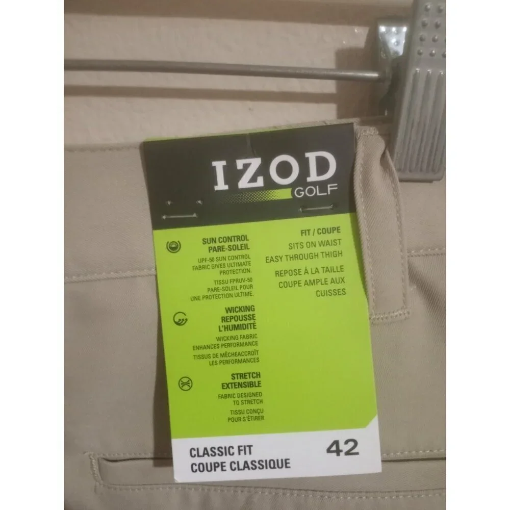 Izod Golf Shorts Mens 42 Brown Classic Fit Stretch Wicking Sun Control Poly New